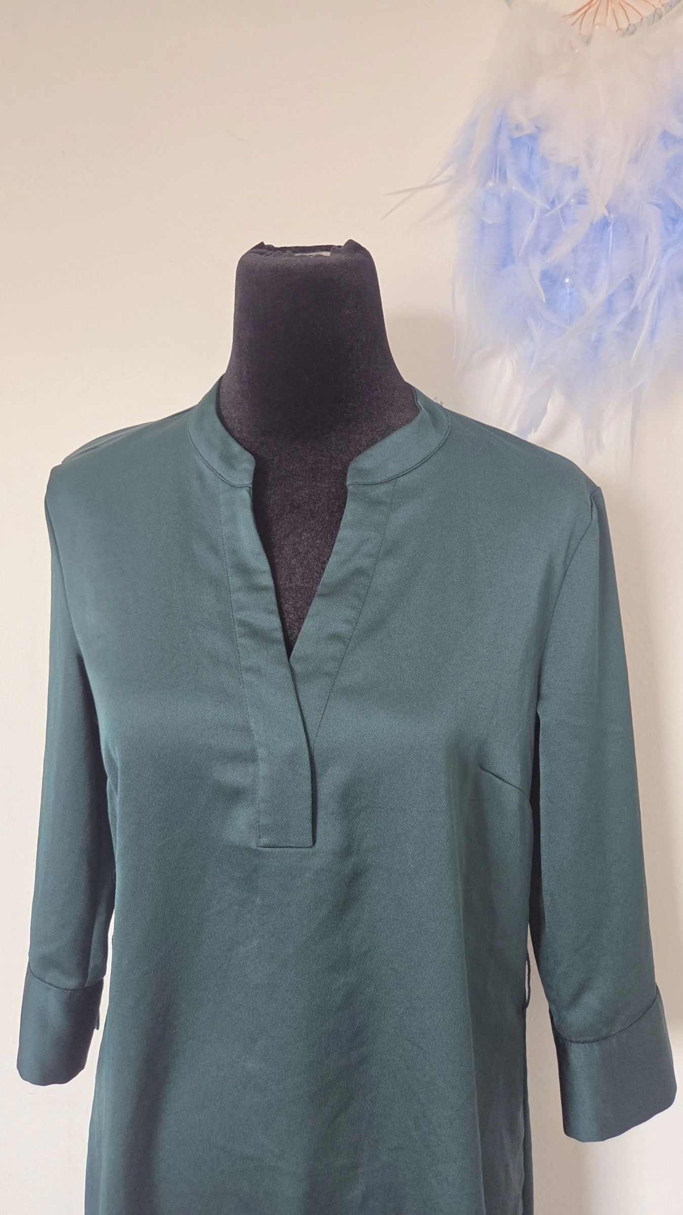 Groene satijnen jurk met 3/4 mouwen en V-hals ●Maat 36 S●🌸 – photo 2